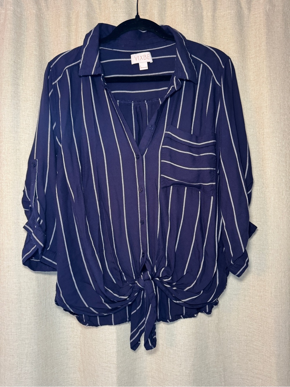 VIXBE Navy Stripe Tie-Front Blouse Size XL